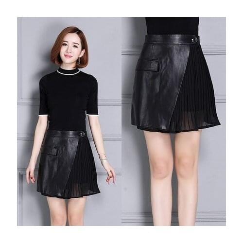 Top brand Sheepskin Pleated Leather Skirt K97 high quality