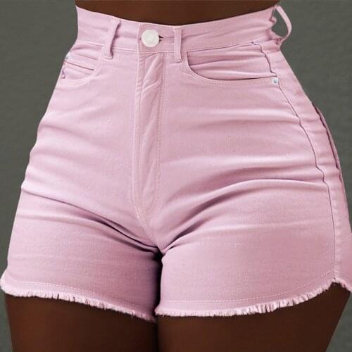 Summer Pink Women Hot Pants Solid Color Slim Skinny Shorts Fashion Raw Girls Jeans Sexy Straight High Waist Top Shop Jeans Hot