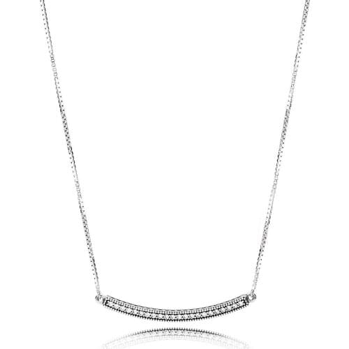 Authentic 925 Sterling Silver Hearts of Bar Fashion Necklace Fit Pandora Women Bead Charm Gift DIY Jewelry