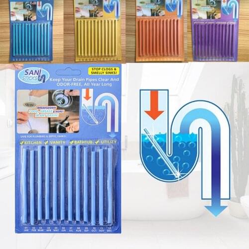 12/set Sani Sticks Oil Decontamination The Kitchen Toilet Bathtub Drain Cleaner Sewer Cleaning Rod Convenient Sewer Hair Clear