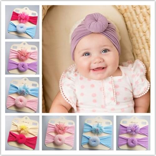 2pcs/Set Baby Headband Girls Flower Bud Dots Knot Bowknot Hairband Turban Baby Hair Accessories For Children Girl Hairband