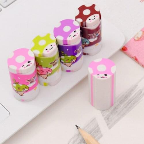 4pc/lot Lovely Cute Eraser Mushroom Colorful Student Rubber Eraser Random Cute Stationery School Office Supplies Student Gift