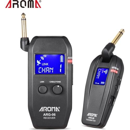 AROMA ARG-06 Guitar Wireless Transmission System(Transmisster & Receiver) 6.35mm Plug 4Built-in Battery Supports Mute