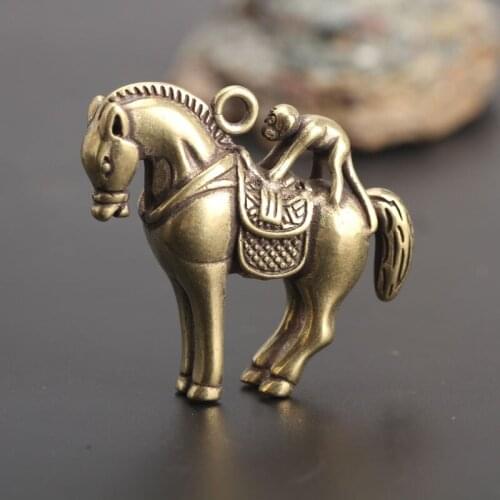 Pure Copper Individual Creativity Chinese Zodiac Horse Monkey Bronze Carving Key Chain Decoration Pendant Wealth Gift