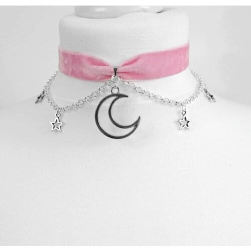Moon And Stars Chain Choker Kawaii Pastel Pink Velvet Chain fashion delicacy women gift 2020 beautiful Celestial jewelry
