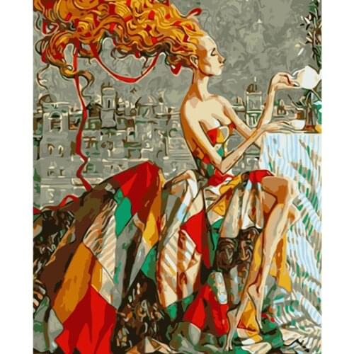Painting By Numbers DIY Dropshipping Big size Abstract woman drinking tea Figure Acrylic House Decoration Art picture Gift