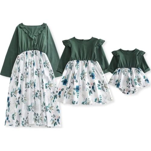 Keelorn Family Macthing Dresses Floral Ruffles Patchwork Mom Kids Baby Party Clothes Autumn Spring Long Sleeve Princess Vestidos