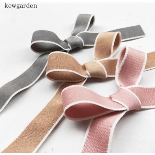 Kewgarden 1" 25mm Hair White Edge Satin Ribbons Handmade Tape DIY Brooch Bowknot Flower Packing Riband Webbing 5 Meters / lot