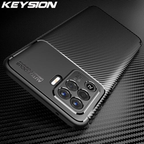 KEYSION Shockproof Case for OPPO A94 5G A94 4G Carbon Fiber Texture silicone Phone Back Cover for OPPO F19 Pro F19 Pro+ Plus