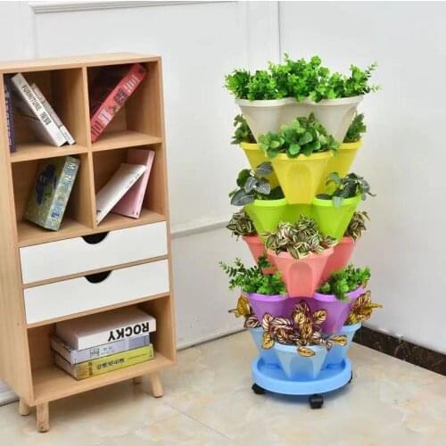 Creative Balcony Flower Pot Stackable Planter Vertical Succulents Plant Pot Tray Bonsai Strawberry Vegetable Garden Accessories