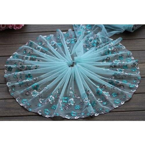 2 Yards Lace Trim Exquisite Flowers Embroidered Cyan Tulle Lace 8.66 Inches Wide High Quality