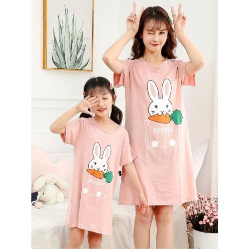 Summer Girl Outfit Parent-child Pajamas Mother and Daughter Cotton Short-sleeved Nightdress Family Matching Clothes Dress