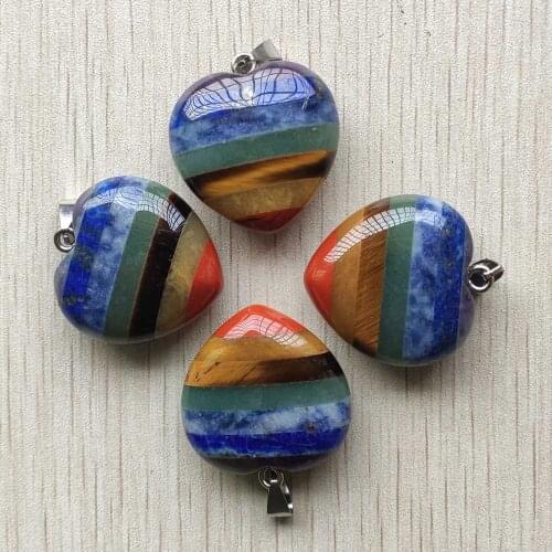 2020 New Fashion 7 colors natural stone love heart shape pendants 30mm for jewelry making 4pcs/lot wholesale free shipping