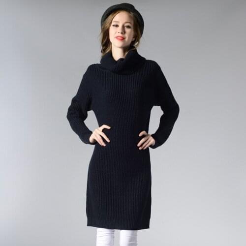 2019 Autumn And Winter New Womens Wear European And American Large Code Knitted Dress Long Necked Jersey Sweater Woman