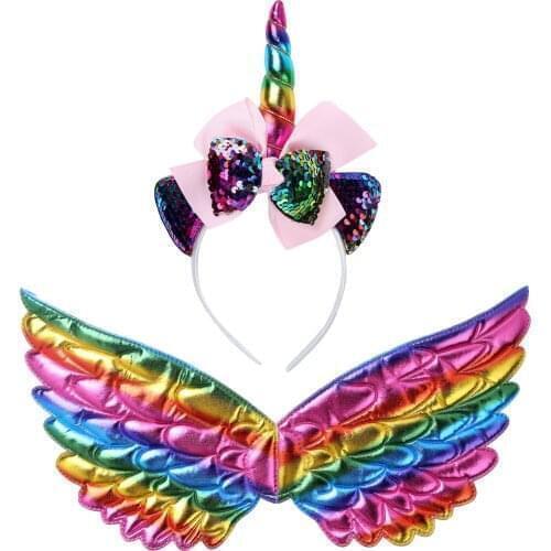Halloween Unicorns Wings Hair Hoop Girls Fairy Princess Costume Accessories Stage Performance Fancy Dress Masquerade Party Gifts