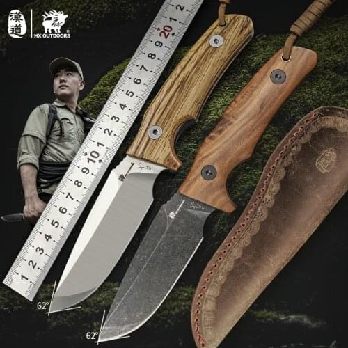 Hx Outdoors D2 Jungle Hunting Knife ,Wood Handle Camping Tool ,Tactical Knives Survival Edc Tool With Sheath,Dropshipping