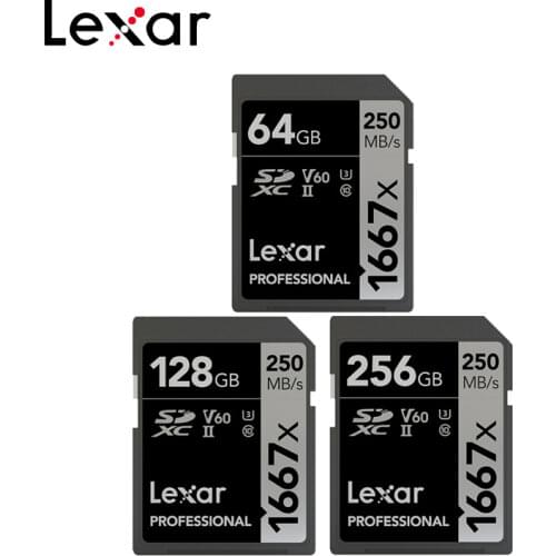 100% Original Lexar 1667x SD Card UHS-II Class 10 64GB 128GB High Speed 250MB/s 256GB V60 U3 Memory Card For 3D 4K HD video