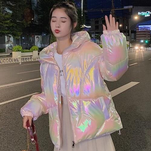 Parkas Winter Clothes Women 2021 Reflective Streetwear Manteau Femme Coat Rainbow Undefined Ropa Mujer Jacket Solid Outwear New