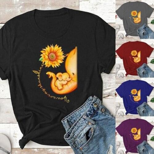 Sunflower Elephant Baby Print Short-sleeved T Shirt Unif Gothic Top Streetwear Women Top Harajuku Shirt Graphic Tees