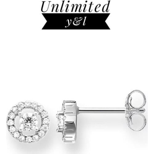 Silver Round Stud Earrings for Women Trendy Style White Cubic Zirconia Silver Fashion Ear Stud Jewelry 2018 New