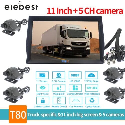 Truck DVR Dash Cam 4/5 Channel Recorder 11 Inch Monitor IR Night Vision 5pc Rear View Camera Safety System For Truck Bus Trailer