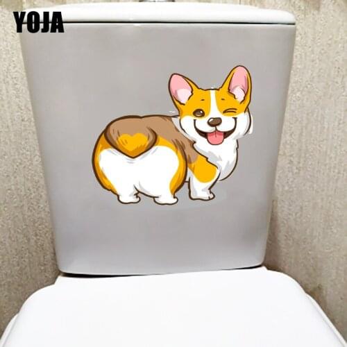 YOJA 21.3×21.8CM Hand Drawn Cartoon Corgi Kids Room Wall Decor Home WC Toilet Stickers T1-2387