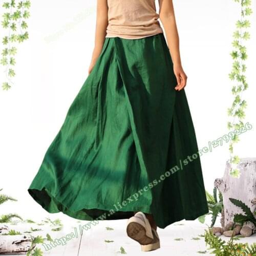 Female Spring Summer Casual Plus Size 5XL 6XL Green 100% Linen Womens Ladies a-line Skirt Designs XXXXXL Long Skirts Womens