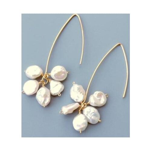 New Favorite Real White Baroque Pearl 925 Sterling Silver 18k Gold Plated Long Handmade Drop Earrings For Women Wedding Gift