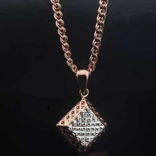 FJ Women Ladies Rhombus 585 Rose Gold Color White Pendant Necklace Jewelry Without Stone