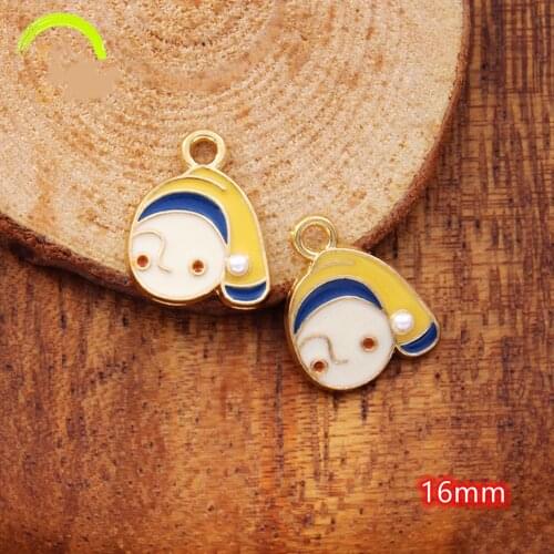 Famous Pearl Girl charms for Jewelry making 10pcs Kawaii Cartoon Enamel Charm Pendant Famous Painting Figure Pendants Earrings