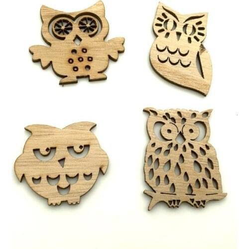 10 Pcs Wooden Embellishment Hollow Cutout Owl Shapes Crafts For Card Making Scrapbooking DIY Wood Art Wedding Decorations SC117