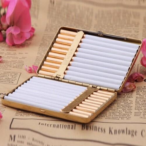 16 Cigarette )Genuine Cigarette Case Mens Brass Pocket Cigarette Tobacco Storage Case Box Holdermetal Thin Automatic Cigarette