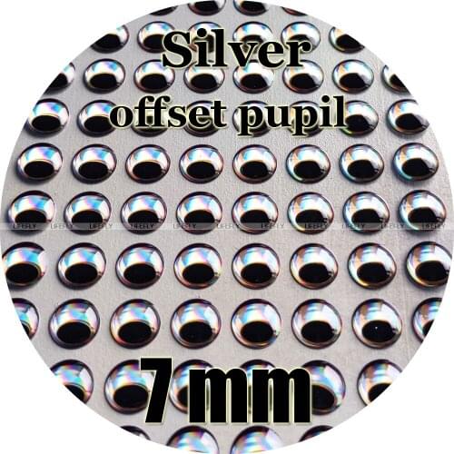 7mm 3D Silver (offset pupil with eyebrow) / Wholesale 450 Soft Molded 3D Holographic Fish Eyes, Fly Tying, Jig, Lure Making