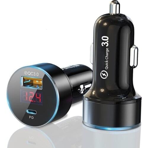 30W PD USB Car Charger For iPhone 12 11 X XR XS 8 7 Xiaomi Samsung LED Display QC 3.0 Fast Car Charging Type C USB Phone Charger