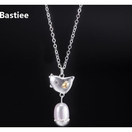 Bastiee 925 Sterling Silver Pearl Necklace Bird Pendant Luxury Jewelry For Women Link Chain Chinese Antique Jewellery