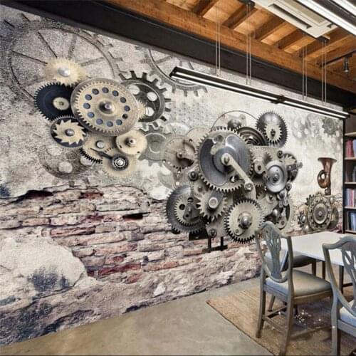 Beibehang Customized large murals fashion home improvement mechanical gear nostalgic retro background wall painting