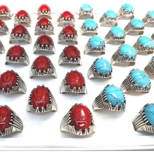 Turquoises Rings Red Blue Green 3 Colors Mixed Rings For Retail 50pcs/Lot