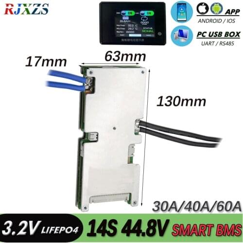 BMS 14S 30A/40A/60A active bms new Lifepo4 smart bms pcm with android Bluetooth app UART bms wi software (APP) monitor