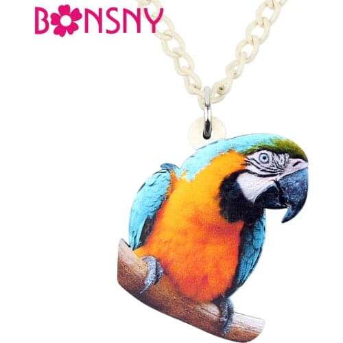Bonsny Acrylic Blue-and-Yellow Macaw Parrot Bird Necklace Choker Sweet Bird Animal Jewelry Girl Lady Teen Charm Party Gifts 2019