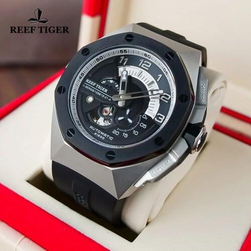 Reef Tiger/RT Rubber Strap Sapphire Glass Men Watches Top Brand Luxury Sport Automatic Mechanical Men Watch Waterproof Clock