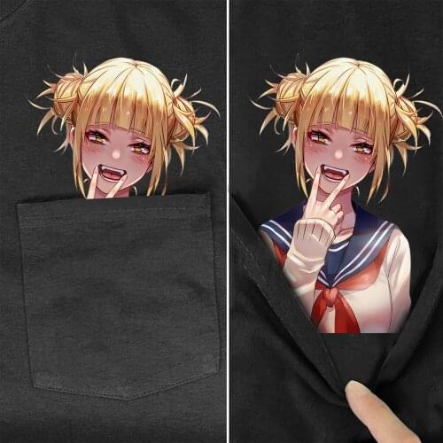 CLOOCL Black Cotton T-Shirts Pocket My Hero Academia 3D Printed Cute Himiko Toga T-shirt Couples Tees Casual Style Cotton TShirt