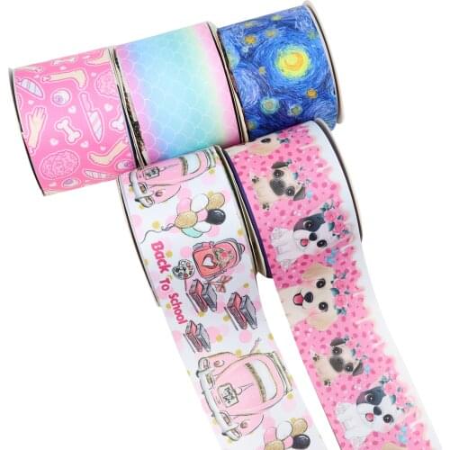 Flower Back to School Dod Animal Hot Cartoon Printed Grosgrain Ribbon Party Decoration 10 Yard DIY Bow Bag Material Handmade