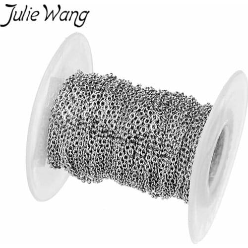 Julie Wang 10 Yards/Roll 1-3mm Stainless Steel Cross O Chain Women Men Necklace Chain Bracelet Jewelry Making Finding Accessory