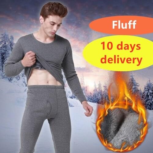 2021 Winter Fluff Cotton Round Neck Warm Long Johns Set For Men Ultra-Soft Solid Color Thin Thermal Underwear Mens Pajamas
