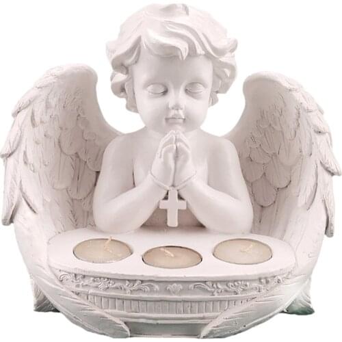 Creative Resin Angel Candle Holder Angel Wings Figurines Candlestick Crafts Home Decor WeddingBirthday Gift For Girls