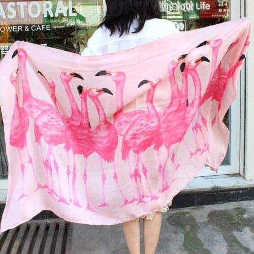 Yishine Fashion Pink Flamingos Prints with Tassel Scarf Shawls for Women Girl Summer Wraps Scarves Beach Shawl for Lady
