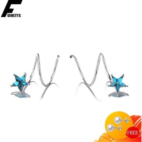 BaliJelry Women Earrings Silver 925 Jewelry Accessories Five-pointed Star Shape Sapphire Gemstone Earring for Wedding Engagement