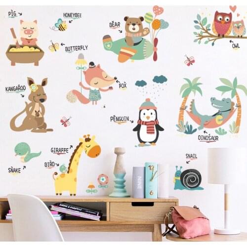 Cartoon Cute Animal Wall Stickers For Kids Rooms child Bedroom Wall Decorations Early Education Self Adhesive Decor Stickers