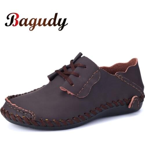 Mens Handmade Casual Leather shoes High Quality Slip On Flat Mens shoes Moccasins Comfortable Oxford male Shoes super big 50