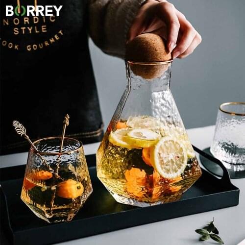 BORREY Crystal Glass Teapot And Cup Sets Hexagonal Flower Tea Pot Japanese Wine Pot Glasses Juice Jug Water Pitcher Tea Kettle